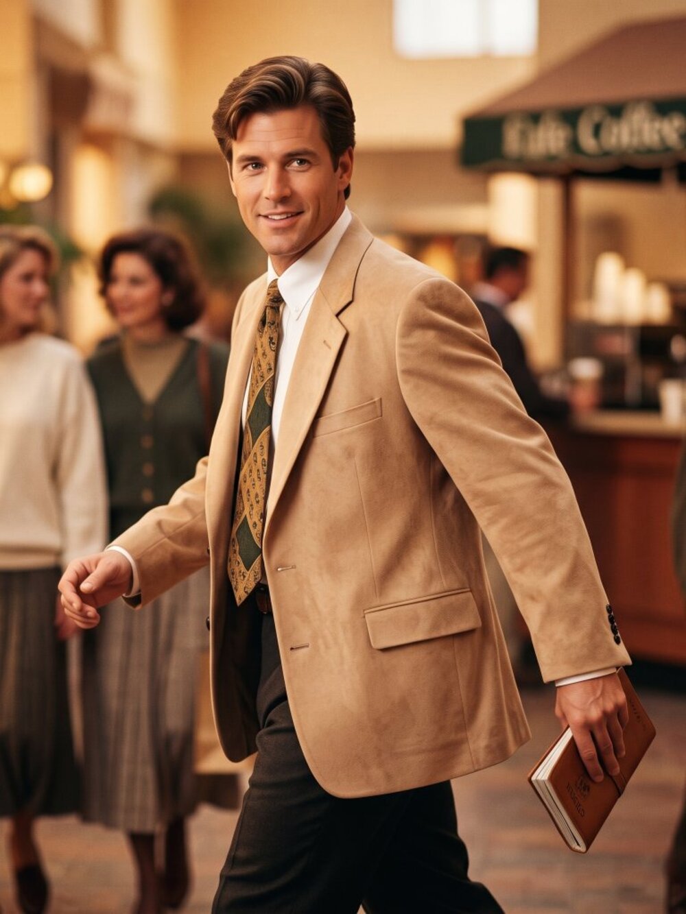 Andrew Fezza Mens 42R Blazer Tan Faux Suede Solid Sport Coat Classic Tailored